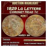 1829 Lg Letters Coronet Head Large Cent 1c Select