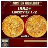 1854-p Gold Liberty Quarter Eagle $2 1/2 Select Un