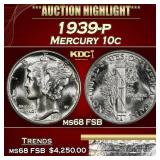 1939-p Mercury Dime 10c ms68 FSB SEGS