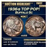 1936-s Buffalo Nickel TOP POP! 5c ms68 SEGS