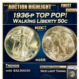 YC 1936-p Walking Liberty Half Dollar TOP POP! 50c