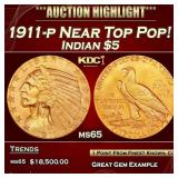 IC 1911-p Gold Indian Half Eagle Near Top Pop! $5