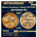 1944-s Jefferson Nickel Colorfully Toned TOP POP!