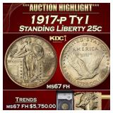 YC 1917-p Ty I Standing Liberty Quarter 25c ms67 f