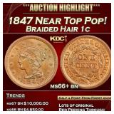 YC 1847 Braided Hair Large Cent Near Top Pop! 1c m