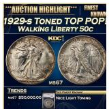 YC 1929-s Walking Liberty Half Dollar Toned TOP PO