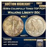 YC 1936-s Walking Liberty Half Dollar Colorfully T