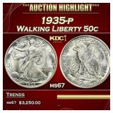 IC 1935-p Walking Liberty Half Dollar 50c ms67 SEG
