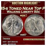 IC 1935-s Walking Liberty Half Dollar Toned Near T