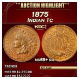 1875 Indian Cent 1c ms65+ rb SEGS