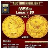 YC 1856-s Gold Liberty Half Eagle $5 Select Unc US