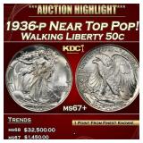 IC 1936-p Walking Liberty Half Dollar Near Top Pop