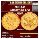 1851-p Gold Liberty Quarter Eagle $2 1/2 ms64+ SEG