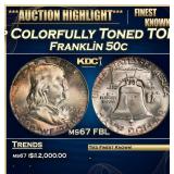 IC 1954-p Franklin Half Dollar Colorfully Toned TO