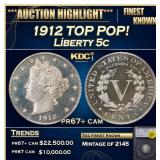 1912 Proof Liberty Nickel TOP POP! 5c pr67+ cam SE