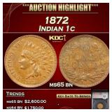 YC 1872 Indian Cent 1c ms65 bn SEGS