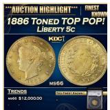 YC 1886 Liberty Nickel Toned TOP POP! 5c ms66 SEGS