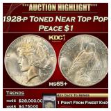 YC 1928-p Peace Dollar Toned Near Top Pop! $1 ms65