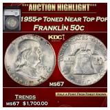 YC 1955-p Franklin Half Dollar Tone Near Top Pop!