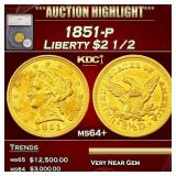 1851-p Gold Liberty Quarter Eagle $2 1/2 ms64+ SEG