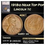 1918-d Lincoln Cent Near Top Pop! 1c ms65+ bn SEGS