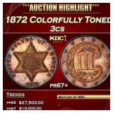 YC 1872 Proof Three Cent Silver Colorfully Toned 3