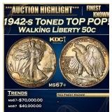 IC 1942-s Walking Liberty Half Dollar Toned TOP PO
