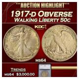 1917-d Obverse Walking Liberty Half Dollar 50c ms6