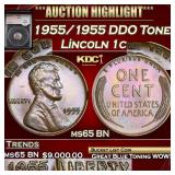 YC 1955/1955 DDO Lincoln Cent Toned  1c ms65 BN SE