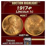 YC 1917-p Lincoln Cent 1c ms67 rd SEGS