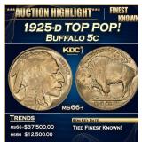 IC 1925-d Buffalo Nickel TOP POP! 5c ms66+ SEGS