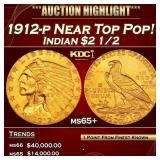 IC 1912-p Gold Indian Quarter Eagle Near Top Pop!