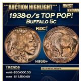 IC 1938-d/s Buffalo Nickel TOP POP! 5c ms68+ SEGS