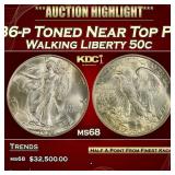 IC 1936-p Walking Liberty Half Dollar Toned Near T