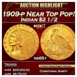 IC 1909-p Gold Indian Quarter Eagle Near Top Pop!