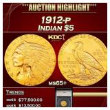 YC 1912-p Gold Indian Half Eagle $5 ms65+ SEGS