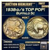 YC 1938-d/s Buffalo Nickel TOP POP! 5c ms68+ SEGS