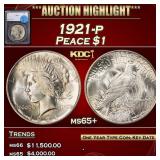 1921-p Peace Dollar $1 ms65+ SEGS