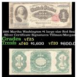 1891 Martha Washington $1 large size Red Seal Silv