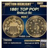 YC 1881 Proof Shield Nickel TOP POP! 5c pr68 cam S