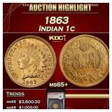 YC 1863 Indian Cent 1c ms65+ SEGS