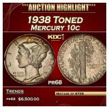 IC 1938 Proof Mercury Dime Toned 10c pr68 SEGS