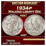 1934-p Walking Liberty Half Dollar 50c ms67 SEGS
