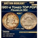 IC 1951-s Franklin Half Dollar Toned TOP POP! 50c