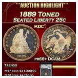 YC 1889 Proof Seated Liberty Quarter Toned 25c pr6