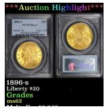 PCGS 1896-s Gold Liberty Double Eagle $20 ms62 PCG