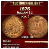 1876 Indian Cent 1c ms65+ rb SEGS