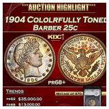 YC 1904 Proof Barber Quarter Cololrfully Toned 25c