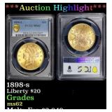 PCGS 1898-s Gold Liberty Double Eagle $20 ms62 PCG