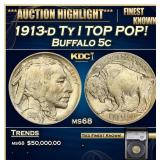 YC 1913-d Ty I Buffalo Nickel TOP POP! 5c ms68 SEG